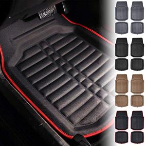 lot 7057 image: FH Group Automotive Floor Mats - Red Black PU Leather Floor Mats, Deep Dish Design, Floor Mats for Cars, Universal Fit Floor Mats Full Set, Floor Mats For Most Sedan, SUV, Truck Floor Mats