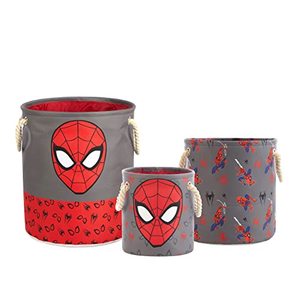 lot 7059 image: Marvel Spiderman 3 Piece Multi Size Fabric Nestable Toy Storage Basket Set, with Rope Carry Handles