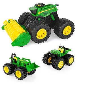 lot 7060 image: John Deere Toddler Toys, Monster Treads Super Scale Combine Toy Set with 2 Extra Monster Treads Vehicles, Ages 3 , Green