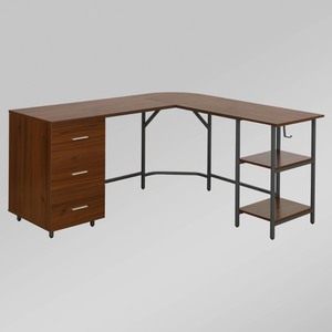 lot 7064 image: L Shape Home Office Two-Tone Desk with Storage Walnut - Techni Mobili