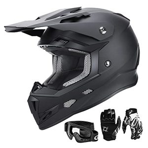lot 7074 image: GLX GX623 DOT Kids Youth ATV Off-Road Dirt Bike Motocross Motorcycle Full Face Helmet Combo Gloves Goggles for Boys & Girls (Matte Black, Large)