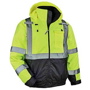 lot 7080 image: unisex adult High Visibility Reflective Winter Jacket, Insulation Ergodyne GloWear 8377 Type R Class 3 Lime Quilted Bomber Jacket, Lime, Large US