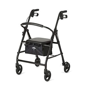 lot 7100 image: Medline Standard Steel Folding Rollator Walker with 6 Wheels, Black