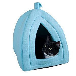 lot 7104 image: Cat House - Indoor Bed with Removable Foam Cushion - Pet Tent for Puppies, Rabbits, Guinea Pigs, Hedgehogs, and Other Small Animals by PETMAKER (Blue)