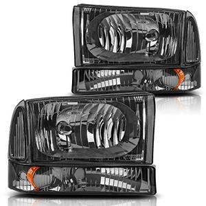 lot 7121 image: DWVO Headlight Assembly Compatible with 1999-2004 Ford F-250 F-350 F-450 F-550 Super Duty Pickup Truck  Signal Lamps Smoked Cover with Amber Reflector