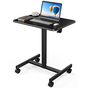 lot 7557 image: SMUG Mobile Rolling Laptop Cart Pneumatic Adjustable Height from 28 to 33 Sit Stand Computer Desk with Lockable Wheels for Home Office, Black, 25.7in