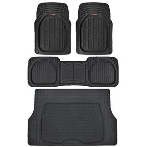 lot 7558 image: Motor Trend Original FlexTough Black Rubber Car Floor Mats with Cargo Liner - All Weather Automotive Floor Mats, Heavy Duty Trim to Fit Design, Odorless Floor Liners for Cars Truck Van SUV