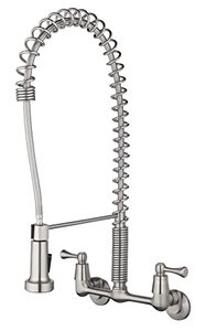 lot 7565 image: tosca 255-K821-SS-T Upgraded Dual Handle Commercial Style Wall Mount Kitchen Faucet with Pull Down Nozzle, Stainless Steel