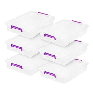 lot 7568 image: IRIS USA 6 Quart Clear Plastic Modular Storage Bins with Secure Latching Buckles, Organizing Container with Durable Lids, Stackable and Nestable, Large, ClearViolet, 6 Pack