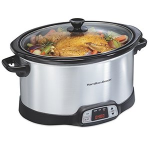 lot 7578 image: Hamilton Beach 8 Quart Programmable Slow Cooker with Three Temperature Settings, Dishwasher Safe Crock and Lid, Silver (33480)