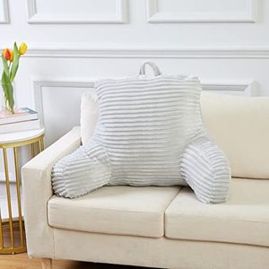 lot 7599 image: Softlux Reading Back Pillow - 24x19x19 inch, Gray, Jacquard Rib Velvet Plush Bed Rest Pillow w Infill, Loop  Home Furnishings