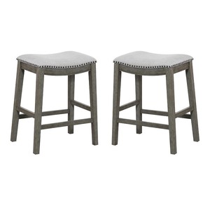 lot 7604 image: OSP Home Furnishings - Contemporary Wood Saddle Stool (Set of 2) - Gray