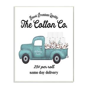 lot 7614 image: Stupell Industries Toilet Paper Cotton Co Delivery Truck Bathroom Word, Design by Artist Lettered and Lined Wall Art, 13 x 19, Wood Plaque