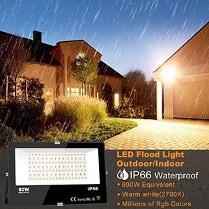 lot 8011 image: MELPO LED Flood Light Outdoor 800W Equivalent 8000LM Smart RGB Landscape Lighting with APP Control, DIY Scenes - Timing - Warm White 2700K - Color Changing Uplight, IP66 Waterproof US Plug (2Pack)