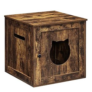 lot 8014 image: FEANDREA Cat Litter Box Furniture, Hidden Litter Box Enclosure Cabinet with Single Door, Indoor Cat House, End Table, Nightstand, Rustic Brown UPCL004X01