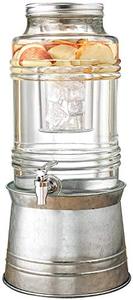 lot 8027 image: Circleware Breeze Glass Beverage Dispenser with Base Metal Stand Transforms Bucket, Lid Fruit Infuser and Ice Insert, Entertainment Kitchen Drinking Glassware, Party, Clear, Silver
