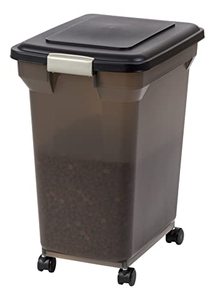lot 8041 image: IRIS USA 45 Lbs  55 Qt WeatherPro Airtight Pet Food Storage Container with Attachable Casters, For Dog Cat Bird and Other Pet Food Storage Bin, Keep Pests Out, Easy Mobility, BPA Free, Smoke