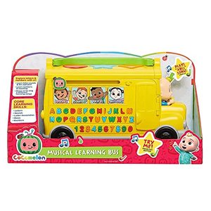 lot 8045 image: CoComelon Musical Learning Bus, Number and Letter Recognition, Phonetics, Yellow School Bus Toy Plays ABCs and Wheels on the Bus, by Just Play
