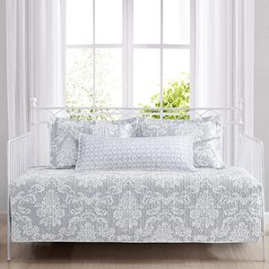 lot 8049 image: Laura Ashley Home - Daybed Set, Lightweight Bedding with Matching Shams & Pillow Cover, Home Decor for All Seasons (Venetia Grey, Daybed)