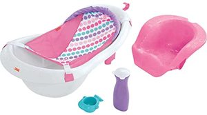 lot 8053 image: Fisher-Price 4-in-1 Sling n Seat Bath Tub, Pink, Baby to Toddler Convertible Tub with Seat and Toys