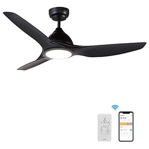 lot 8057 image: 52 inch Smart Ceiling Fan with Remote Control, Outdoor & Indoor Low Profile Modern Ceiling Fans with Dimmable LED Light Kit, Timer with 10 Speeds, Works with WIFIAlexaGoogle HomeSiri (Black)