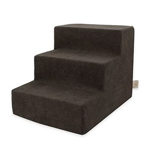 lot 8063 image: Best Pet Supplies Foam Pet Steps for Small Dogs and Cats, Portable Ramp Stairs for Couch, Sofa, and High Bed Climbing, Non-Slip Balanced Indoor Step Support, Paw Safe - Dark Brown, 3-Step (H 13.5)
