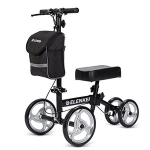lot 8070 image: ELENKER Steerable Knee Walker with 10 Front Wheels Deluxe Medical Scooter for Foot Injuries Compact Crutches Alternative Black