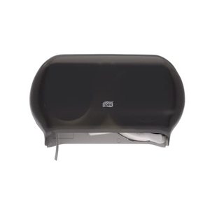 lot 8079 image: Tork Twin Jumbo Toilet Paper Roll Dispenser Smoke T22, Refill Indicator Window, 56TR