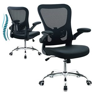 lot 8082 image: Office Chair,PU Cushion Ergonomic Desk Chair,Mesh Mid Back Height Computer Chair,Flip-up Armests Home Computer Chair,Adjustable Lumbar Support Task Chair with Soft Seat,Black