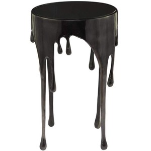 lot 8092 image: Litton Lane 16 in. Black Drip Large Round Glass End Table with Melting Designed Legs and Shaded Glass Top