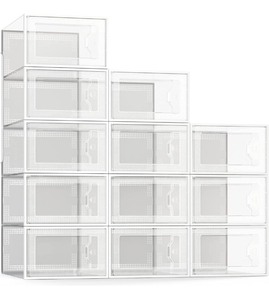 lot 8094 image: SEE SPRING Large 12 Pack Shoe Storage Box, Clear Plastic Stackable Shoe Organizer for Closet, Space Saving Foldable Shoe Rack Sneaker Container Bin Holde