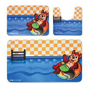 lot 8096 image: Jambavan Floating Chipmunk Kids Bathroom Rugs, 3-Piece Quick Drying Bathroom Rug Set, Vibrant Kitchen, Laundry and Bath Rug, Anti Slip Toilet Rug and Shower Mat, Absorbent Velvet, Set of 3
