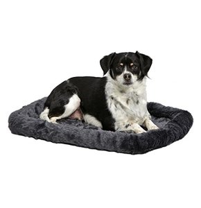 lot 8098 image: 24L-Inch Gray Dog Bed or Cat Bed wComfortable Bolster  Ideal for Small Dog Breeds & Fits a 24-Inch Dog Crate  Easy Maintenance Machine Wash & Dry  1-Year Warranty