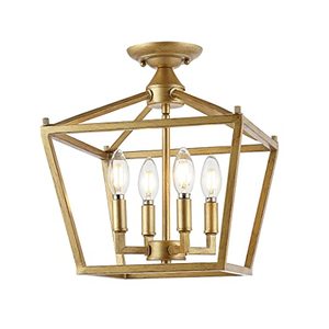 lot 8099 image: JONATHAN Y JYL7610B Plains Mini Lantern 12 4-Light Iron Modern Farmhouse LED Flush Mount, Rustic, Industrial, Dimmable, 2700K Cozy Warm Light Kitchen, Hallway, Bathroom, Stairwell, Brass Gold