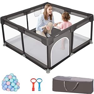 lot 8102 image: Albott Portable Baby Playpen for Babies and Toddlers, 52x52 Baby Playards with 50pc Pit Balls, Extra Large Anti-Fall Infant Safety Activity Center(Deep Grey)