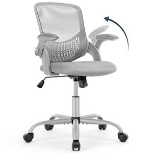 lot 8103 image: Office Chair Desk Chairs Mesh Computer Desk Chair with Wheels Ergonomic Office Chair Height Adjustable Swivel Task Chair with Mid Back, 90° Flip-up Arms and Lumbar Support, Grey