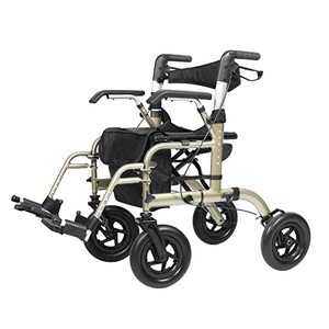 lot 8132 image: ELENKER All-Terrain 2 in 1 Rollator Walker & Transport Chair, Folding Wheelchair with All 10�� Wheels for Seniors, Reversible Backrest & Detachable Footrests, Champagne