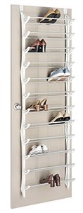 lot 8134 image: Whitmor Over the Door Shoe Rack, Fold-up Non-slip Bars, 36 Pair, White