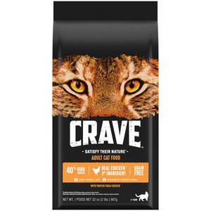 lot 8277 image: CRAVE Grain Free Adult Dry Cat Food with Protein from Chicken 2 lb. Bag