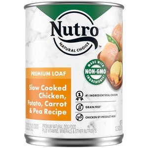 lot 8218 image: 12 pack - NUTRO PREMIUM LOAF Natural Chicken Potato Carrot & Pea Wet Dog food for Adult Dog 12.5 oz. can