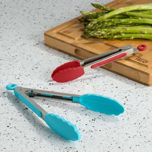 lot 8239 image: Tasty Silicone Locking Tong Set, Red and Blue, 2 Piece