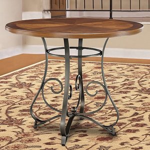 lot 5447 image: Hamilton Pub Table, Brushed Faux Medium Cherry wood Matte Pewter &amp Bronze metal 36 x 36 x 42 Tall - Retail $239