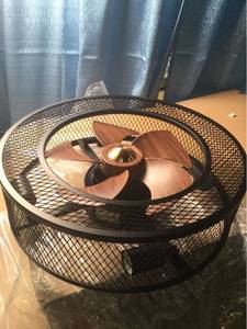 lot 5452 image: Flush Mount Caged Ceiling Fan wIth Light