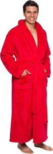 lot 6414 image: Ross Michaels Mens Robe Big & Tall - Long Plush 400GSM Luxury Bathrobe with Shawl Collar Red LargeXLarge