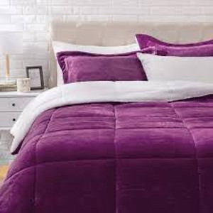lot 6415 image: AmazonBasics Micromink Sherpa Comforter Set - Ultra Soft, Fray-Resistant - FullQueen Plum