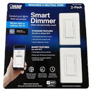 lot 6422 image: FEIT Electric 2 Pack Smart Dimmers