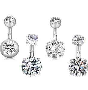 lot 14456 image: 14G 6mm Short Bar, 10mm Normal Bar Stainless Steel Belly Button Rings Round Cubic Zirconia Navel Barbell Stud Body Piercing