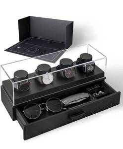 lot 14471 image: Watch Display Case Watch Holder - Watch Box Organizer for Men with Display and Drawer for Accessories 14x6x5