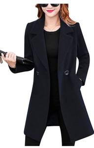 lot 14474 image: Tanming Womens Elegant Notched Collar Button Wool Blend Solid Long Pea Coat Overcoat - Medium