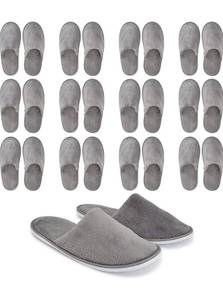 lot 14477 image: Juvale 12 Pairs Disposable House Slippers for Guests, Bulk Pack for Hotel, Spa, Shoeless Home, Gray , Women 9